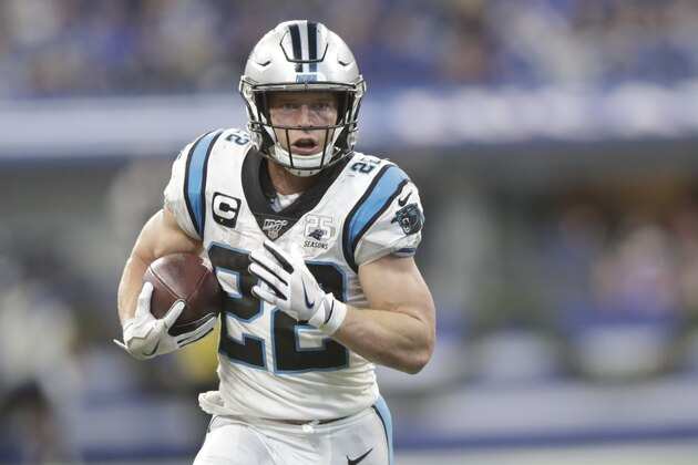 Carolina Panthers' Christian McCaffrey (22 runs during the second half of an NFL football game against the Indianapolis Colts, Sunday, Dec. 22, 2019, in Indianapolis. (AP Photo/Michael Conroy)