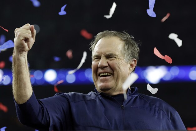 New England Patriots head coach Bill Belichick celebrates after the NFL Super Bowl 51 football game against the Atlanta Falcons Sunday, Feb. 5, 2017, in Houston. The New England Patriots won 34-28. (AP Photo/David J. Phillip)
