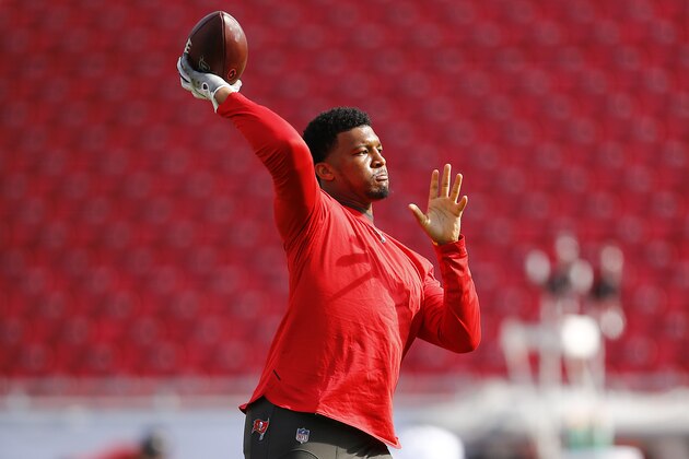TAMPA, FLORIDA - DECEMBER 29:  Jameis Winston #3 of the Tampa Bay Buccaneers warms up prior to the game against the Atlanta Falcons at Raymond James Stadium on December 29, 2019 in Tampa, Florida. (Photo by Michael Reaves/Getty Images)