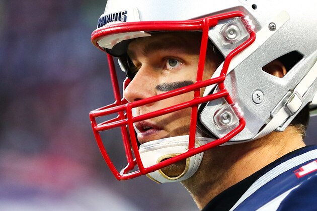 FOXBOROUGH, MA - DECEMBER 29:   Tom Brady #12 of the New England Patriots looks on during a game against the Miami Dolphins at Gillette Stadium on December 29, 2019 in Foxborough, Massachusetts.  (Photo by Adam Glanzman/Getty Images)