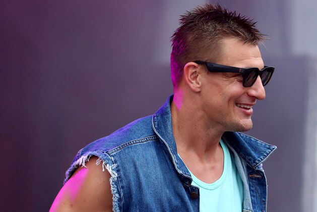 MIAMI, FLORIDA - FEBRUARY 01: Rob Gronkowski is seen on stage during MIAMI, FLORIDA - FEBRUARY 01: Rob Gronkowski is seen on stage during