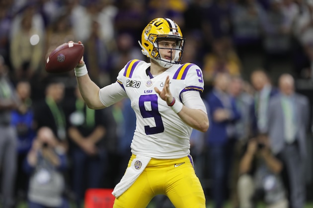 LSU quarterback Joe Burrow passes against Clemson during the second half of a NCAA College Football Playoff national championship game Monday, Jan. 13, 2020, in New Orleans. (AP Photo/Gerald Herbert)