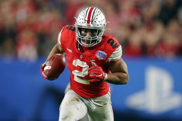 GLENDALE, ARIZONA - DECEMBER 28: J.K. Dobbins #2 of the Ohio State Buckeyes carries the ball against the Clemson Tigers in the second half during the College Football Playoff Semifinal at the PlayStation Fiesta Bowl at State Farm Stadium on December 28, 2019 in Glendale, Arizona. (Photo by Christian Petersen/Getty Images) GLENDALE, ARIZONA - DECEMBER 28: J.K. Dobbins #2 of the Ohio State Buckeyes carries the ball against the Clemson Tigers in the second half during the College Football Playoff Semifinal at the PlayStation Fiesta Bowl at State Farm Stadium on December 28, 2019 in Glendale, Arizona. (Photo by Christian Petersen/Getty Images)
