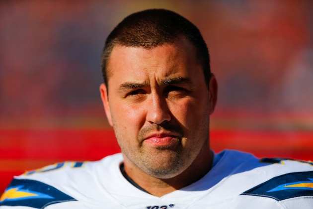 DENVER, CO - DECEMBER 01:  Guard Michael Schofield III #75 of the Los Angeles Chargers looks on before a game against the Denver Broncos at Empower Field at Mile High on December 1, 2019 in Denver, Colorado. (Photo by Justin Edmonds/Getty Images)