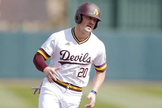 Arizona State first baseman Spencer Torkelson during an NCAA college baseball game against Notre Dame, Sunday, Feb. 17, 2019, in Phoenix. (AP Photo/Rick Scuteri)