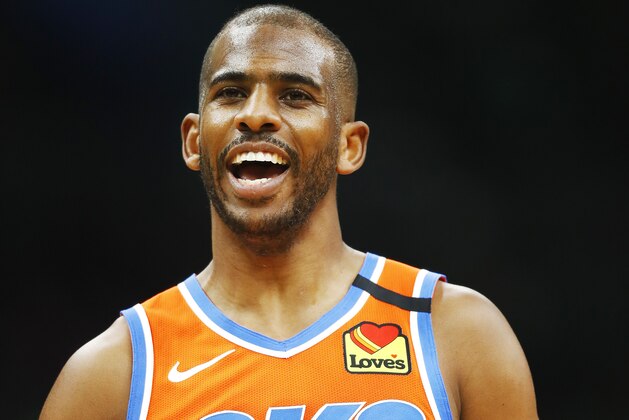 BOSTON, MASSACHUSETTS - MARCH 08: Chris Paul #3 of the Oklahoma City Thunder reacts during the third quarter of the game against the Boston Celtics at TD Garden on March 08, 2020 in Boston, Massachusetts. NOTE TO USER: User expressly acknowledges and agrees that, by downloading and or using this photograph, User is consenting to the terms and conditions of the Getty Images License Agreement. (Photo by Omar Rawlings/Getty Images)