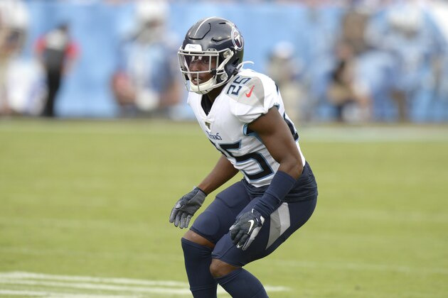 Tennessee Titans cornerback Adoree' Jackson plays against the Buffalo Bills in the second half of an NFL football game Sunday, Oct. 6, 2019, in Nashville, Tenn. The Bills won 14-7. (AP Photo/Mark Zaleski)