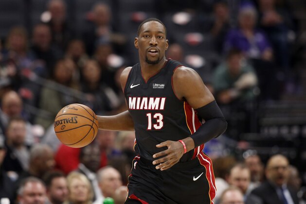 Miami Heat center Bam Adebayo during the first quarter of an NBA basketball game against the Sacramento King in Sacramento, Calif., Friday, Feb. 7, 2020. The Kings won 105-97. (AP Photo/Rich Pedroncelli)