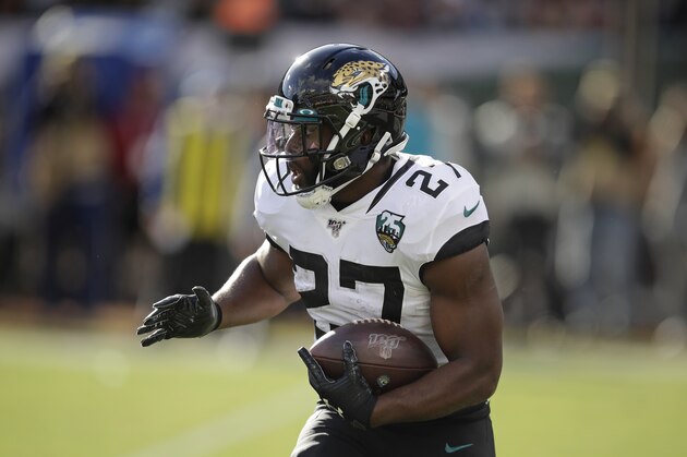Jacksonville Jaguars running back Leonard Fournette during the first half of an NFL football game in Oakland, Calif., Sunday, Dec. 15, 2019. (AP Photo/Ben Margot)