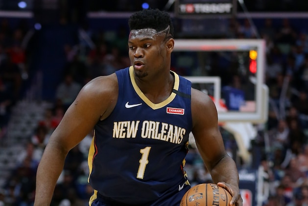 NEW ORLEANS, LOUISIANA - MARCH 06: Zion Williamson #1 of the New Orleans Pelicans drives with the ball against the Miami Heat during a game at the Smoothie King Center on March 06, 2020 in New Orleans, Louisiana. NOTE TO USER: User expressly acknowledges and agrees that, by downloading and or using this Photograph, user is consenting to the terms and conditions of the Getty Images License Agreement. (Photo by Jonathan Bachman/Getty Images)