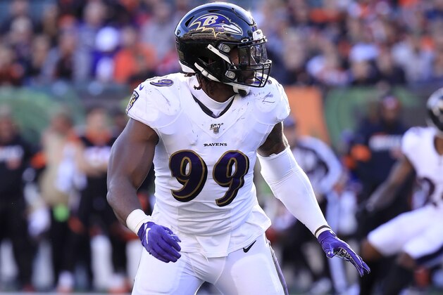 CINCINNATI, OHIO - NOVEMBER 10:  Matthew Judon #99 of the Baltimore Ravens against the Cincinnati Bengals at Paul Brown Stadium on November 10, 2019 in Cincinnati, Ohio. (Photo by Andy Lyons/Getty Images)