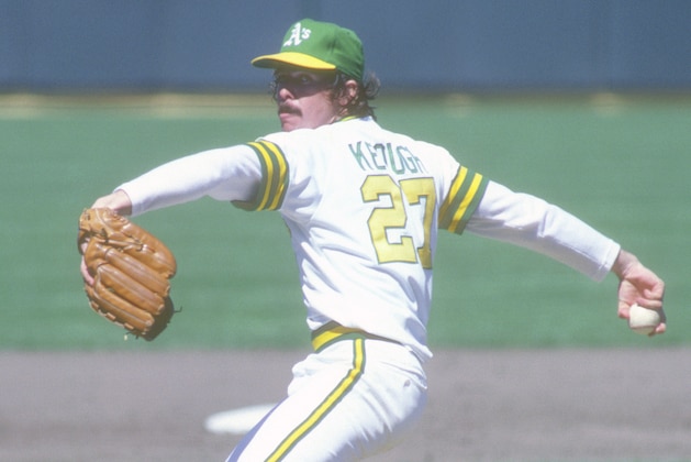 UNSPECIFIED - CIRCA 1981: Matt Keough #27 of the Oakland Athletics pitches during an Major League Baseball game circa 1981. Keough played for the Athletics from 1977-83. (Photo by Focus on Sport/Getty Images)