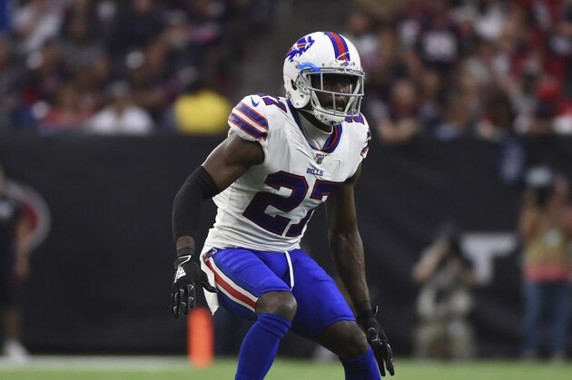 Buffalo Bills cornerback Tre'Davious White (27) defends against the Houston Texans during the first half of an NFL wild-card playoff football game Saturday, Jan. 4, 2020, in Houston. (AP Photo/Eric Christian Smith)