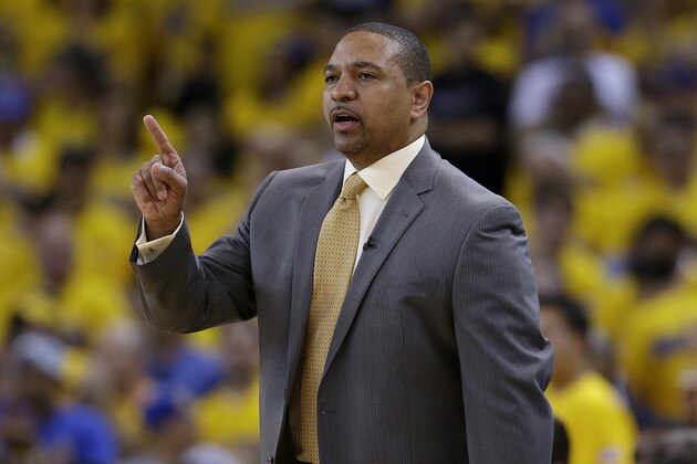 Golden State Warriors head coach Mark Jackson against the Los Angeles Clippers during the first half of Game 6 of an opening-round NBA basketball playoff series in Oakland, Calif., Thursday, May 1, 2014. (AP Photo/Marcio Jose Sanchez)