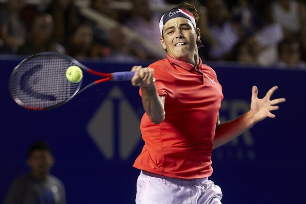 ACAPULCO, MEXICO - FEBRUARY 29: Taylor Fritz of United States  returns the ball in his Men's Singles Final match against Rafael Nadal of Spain during day six of the ATP Mexican Open 2020 at Princess Mundo Imperial on February 29, 2020 in Acapulco, Mexico. (Photo by Quality Sport Images/Getty Images)