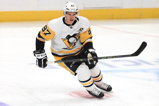 ANAHEIM, CALIFORNIA - FEBRUARY 28:  Sidney Crosby #87 of the Pittsburgh Penguins skates prior to the first period of a game against the Anaheim Ducks at Honda Center on February 28, 2020 in Anaheim, California. (Photo by Sean M. Haffey/Getty Images)