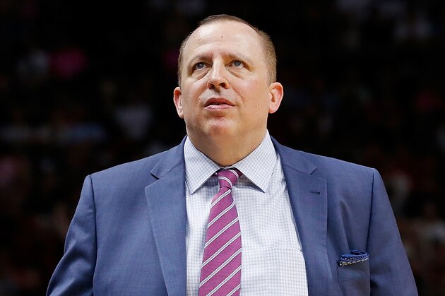 MIAMI, FL - DECEMBER 30:  Head coach Tom Thibodeau of the Minnesota Timberwolves looks on against the Miami Heat at American Airlines Arena on December 30, 2018 in Miami, Florida. NOTE TO USER: User expressly acknowledges and agrees that, by downloading and or using this photograph, User is consenting to the terms and conditions of the Getty Images License Agreement.  (Photo by Michael Reaves/Getty Images)