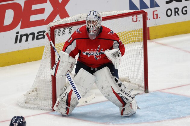 WASHINGTON, DC - FEBRUARY 20: Braden Holtby #70 of the Washington Capitals tends the net against the Montreal Canadiens during the third period at Capital One Arena on February 20, 2020 in Washington, DC. (Photo by Patrick Smith/Getty Images)
