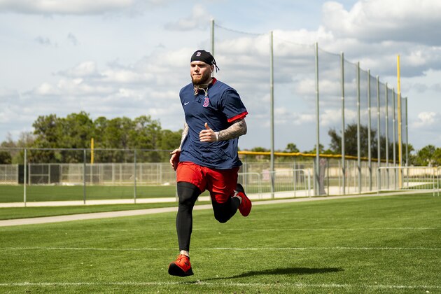 FT. MYERS, FL - FEBRUARY 18: Alex Verdugo #99 of the Boston Red Sox runs during a team workout on February 18, 2020 at jetBlue Park at Fenway South in Fort Myers, Florida. (Photo by Billie Weiss/Boston Red Sox/Getty Images)