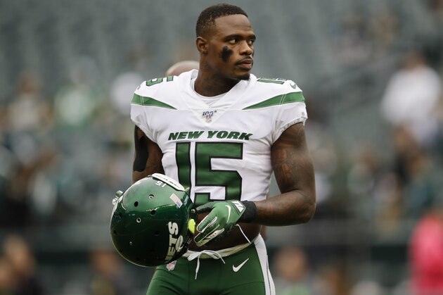 New York Jets wide receiver Josh Bellamy in action before an NFL football game against the Philadelphia Eagles, Sunday, Oct. 6, 2019, in Philadelphia. (AP Photo/Matt Rourke)