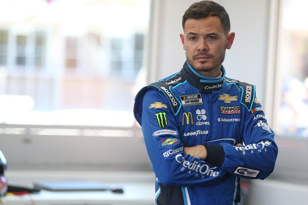LAS VEGAS, NEVADA - FEBRUARY 21: Kyle Larson, driver of the #42 Credit One Bank Chevrolet, stands by his car during practice for NASCAR Cup Series Penzoil 400 presented by Jiffy Lube at Las Vegas Motor Speedway on February 21, 2020 in Las Vegas, Nevada. (Photo by Matt Sullivan/Getty Images)