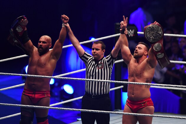 TOKYO,JAPAN - JUNE 28: The Revival,Dash Wilder and Scott Dawson celebrate the victory during the WWE Live Tokyo at Ryogoku Kokugikan on June 28, 2019 in Tokyo, Japan. (Photo by Etsuo Hara/Getty Images)