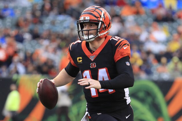 CINCINNATI, OHIO - DECEMBER 29: Andy Dalton #14 of the Cincinnati Bengals runs for a touchdown during the game against the Cleveland Browns at Paul Brown Stadium on December 29, 2019 in Cincinnati, Ohio. (Photo by Andy Lyons/Getty Images) CINCINNATI, OHIO - DECEMBER 29: Andy Dalton #14 of the Cincinnati Bengals runs for a touchdown during the game against the Cleveland Browns at Paul Brown Stadium on December 29, 2019 in Cincinnati, Ohio. (Photo by Andy Lyons/Getty Images)