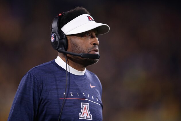 TEMPE, ARIZONA - NOVEMBER 30: Head coach Kevin Sumlin of the Arizona Wildcats watches from the sidelines during the first half of the NCAAF game against the Arizona State Sun Devils at Sun Devil Stadium on November 30, 2019 in Tempe, Arizona. (Photo by Christian Petersen/Getty Images)