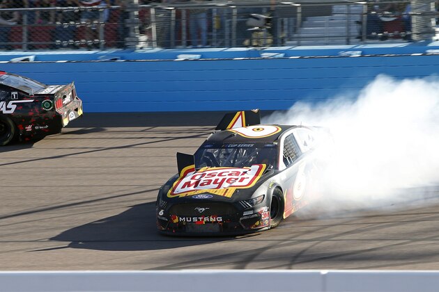 Ross Chastain (6) spins out in Turn 4 after making contact with Cole Custer, left, on lap 304 of the NASCAR Cup Series auto race at Phoenix Raceway, Sunday, March 8, 2020, in Avondale, Ariz. (AP Photo/Ralph Freso) Ross Chastain (6) spins out in Turn 4 after making contact with Cole Custer, left, on lap 304 of the NASCAR Cup Series auto race at Phoenix Raceway, Sunday, March 8, 2020, in Avondale, Ariz. (AP Photo/Ralph Freso)