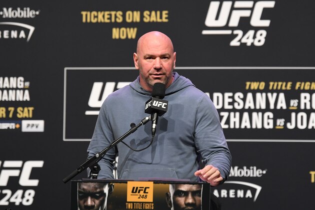 HOUSTON, TX - FEBRUARY 07: UFC President Dana White speaks to the media during the UFC 248 Press Conference at the Toyota Center on February 7, 2020 in Houston, Texas. (Photo by Josh Hedges/Zuffa LLC via Getty Images) HOUSTON, TX - FEBRUARY 07: UFC President Dana White speaks to the media during the UFC 248 Press Conference at the Toyota Center on February 7, 2020 in Houston, Texas. (Photo by Josh Hedges/Zuffa LLC via Getty Images)