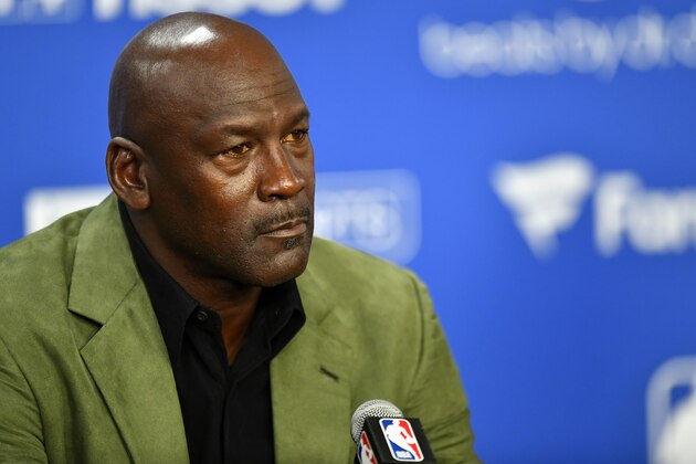 PARIS, FRANCE - JANUARY 24: Michael Jordan attends a press conference before the NBA Paris Game match between Charlotte Hornets and Milwaukee Bucks on January 24, 2020 in Paris, France. (Photo by Aurelien Meunier/Getty Images)