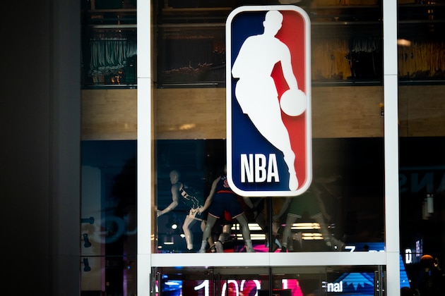NEW YORK, NY - MARCH 12: An NBA logo is shown at the 5th Avenue NBA store on March 12, 2020 in New York City. The National Basketball Association said they would suspend all games after player Rudy Gobert of the Utah Jazz reportedly tested positive for the Coronavirus (COVID-19). (Photo by Jeenah Moon/Getty Images)