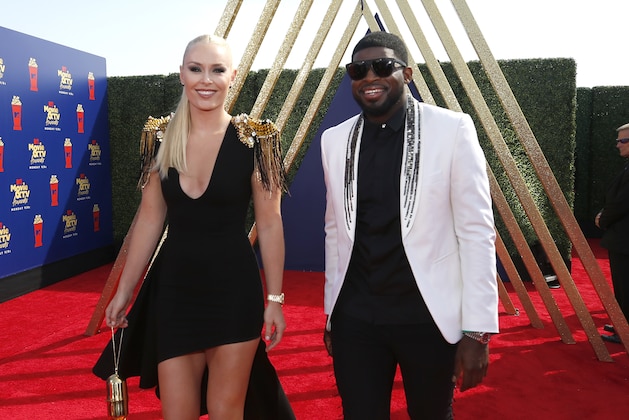 Lindsey Vonn, left, and P. K. Subban arrive at the MTV Movie and TV Awards on Saturday, June 15, 2019, at the Barker Hangar in Santa Monica, Calif. (Photo by Danny Moloshok/Invision/AP)