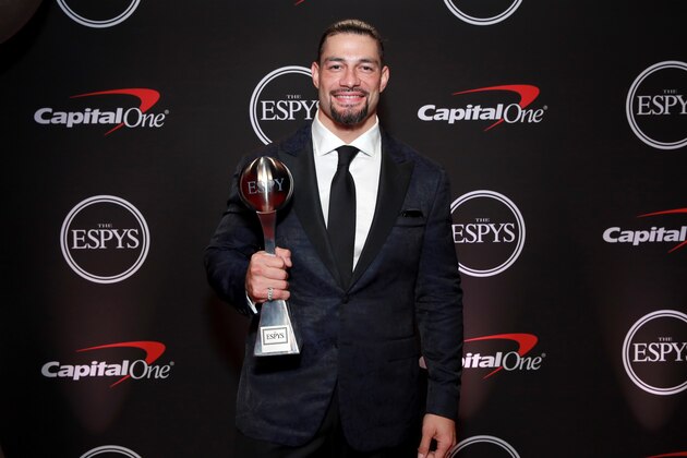 LOS ANGELES, CALIFORNIA - JULY 10: Roman Reigns poses with his ESPY Award for Best WWE Moment during The 2019 ESPYs at Microsoft Theater on July 10, 2019 in Los Angeles, California. (Photo by Rich Fury/Getty Images)