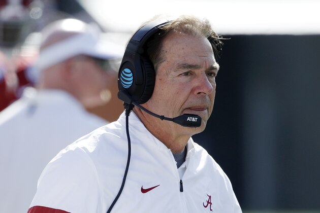 ORLANDO, FL - JANUARY 01: Head coach Nick Saban of the Alabama Crimson Tide looks on against the Michigan Wolverines in the first quarter of the Vrbo Citrus Bowl at Camping World Stadium on January 1, 2020 in Orlando, Florida. (Photo by Joe Robbins/Getty Images)