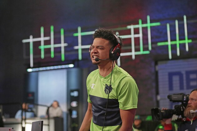 LONG ISLAND CITY, NY - JULY 26: BearDaBeast of T-Wolves Gaming reacts during the game against Warriors Gaming Squad during the NBA 2K League Playoffs on July 26, 2019 at the NBA 2K Studio in Long Island City, New York. NOTE TO USER: User expressly acknowledges and agrees that, by downloading and/or using this photograph, user is consenting to the terms and conditions of the Getty Images License Agreement. Mandatory Copyright Notice: Copyright 2019 NBAE (Photo by Steven Freeman/NBAE via Getty Images)