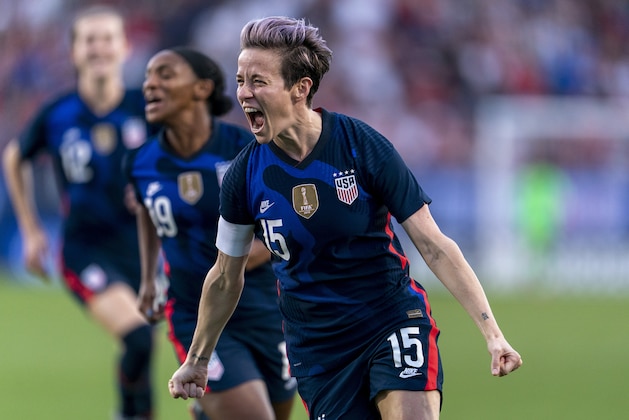 FRISCO, TX - MARCH 11: Megan Rapinoe #15 of the United States celebrates during a game between Japan and USWNT at Toyota Stadium on March 11, 2020 in Frisco, Texas. (Photo by Brad Smith/ISI Photos/Getty Images) FRISCO, TX - MARCH 11: Megan Rapinoe #15 of the United States celebrates during a game between Japan and USWNT at Toyota Stadium on March 11, 2020 in Frisco, Texas. (Photo by Brad Smith/ISI Photos/Getty Images)