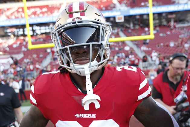 SANTA CLARA, CA - AUGUST 9: Jerick McKinnon #28 of the San Francisco 49ers stands on the field prior to the game against the Dallas Cowboys at Levi Stadium on August 9, 2018 in Santa Clara, California. The 49ers defeated the Cowboys 24-21. (Photo by Michael Zagaris/San Francisco 49ers/Getty Images)
