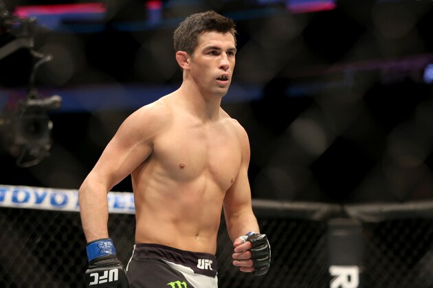 Dominick Cruz is seen before his mixed martial arts title bout at UFC Fight Night 81, Sunday, Jan. 17, 2016, in Boston.  Cruz won via split decision and is the new UFC Bantamweight Champion.  (AP Photo/Gregory Payan)