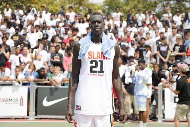 NEW YORK, NEW YORK - AUGUST 18:  Makur Maker #21 of Team Jimma looks on against Team Zion during the SLAM Summer Classic 2019 at Dyckman Park on August 18, 2019 in New York City. (Photo by Michael Reaves/Getty Images)
