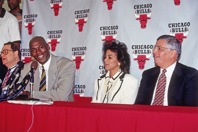 DEERFIELD, IL - OCTOBER 6: Michael Jordan 
#23 of the Chicago Bulls speaks at his Retirement Press Conference on October 6, 1993 at the Chicago Bulls Practice Facility in in Deerfield, Illinois.  NOTE TO USER: User expressly acknowledges and agrees that, by downloading and or using this photograph, User is consenting to the terms and conditions of the Getty Images License Agreement. Mandatory Copyright Notice: Copyright 1988 NBAE (Photo by Lou Capozzola/NBAE via Getty Images)