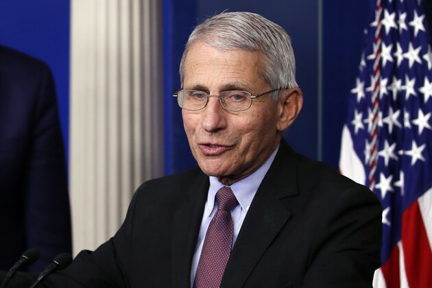 Dr. Anthony Fauci, director of the National Institute of Allergy and Infectious Diseases, speaks about the coronavirus in the James Brady Press Briefing Room of the White House, Wednesday, April 22, 2020, in Washington. (AP Photo/Alex Brandon)