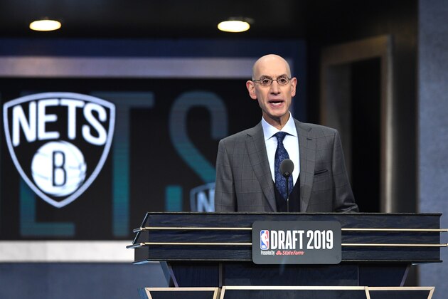 NEW YORK, NEW YORK - JUNE 20: NBA Commissioner Adam Silver prepares to announce a pick by the Brooklyn Nets during the 2019 NBA Draft at the Barclays Center on June 20, 2019 in the Brooklyn borough of New York City. NOTE TO USER: User expressly acknowledges and agrees that, by downloading and or using this photograph, User is consenting to the terms and conditions of the Getty Images License Agreement. (Photo by Sarah Stier/Getty Images)
