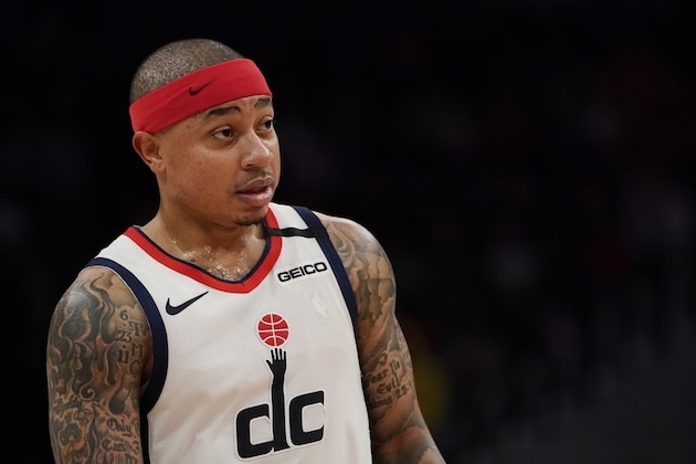 WASHINGTON, DC - FEBRUARY 03: Isaiah Thomas #4 of the Washington Wizards looks on against the Golden State Warriors in the first half at Capital One Arena on February 03, 2020 in Washington, DC. NOTE TO USER: User expressly acknowledges and agrees that, by downloading and or using this photograph, User is consenting to the terms and conditions of the Getty Images License Agreement. (Photo by Patrick McDermott/Getty Images)