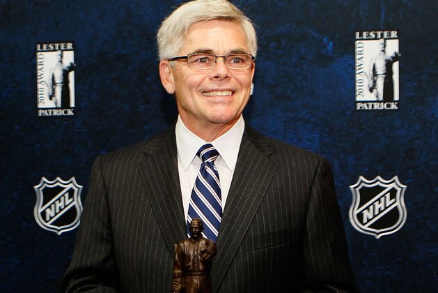 BOSTON - OCTOBER 27:  David Andrews, president of the American Hockey League,  stands with his 2010 Lester Patrick Trophy on hand for an afternoon media availability at TD Garden on October 27, 2010 in Boston, Massachusetts. NOTE TO USER: User expressly acknowledges and agrees that, by downloading and or using this photograph, User is consenting to the terms and conditions of the Getty Images License Agreement.  (Photo by Jim Rogash/Getty Images)