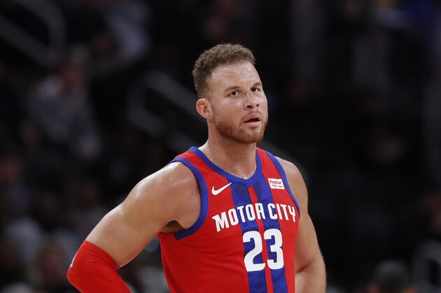 Detroit Pistons forward Blake Griffin is seen during the second half of an NBA basketball game, Friday, Nov. 29, 2019, in Detroit. (AP Photo/Carlos Osorio)