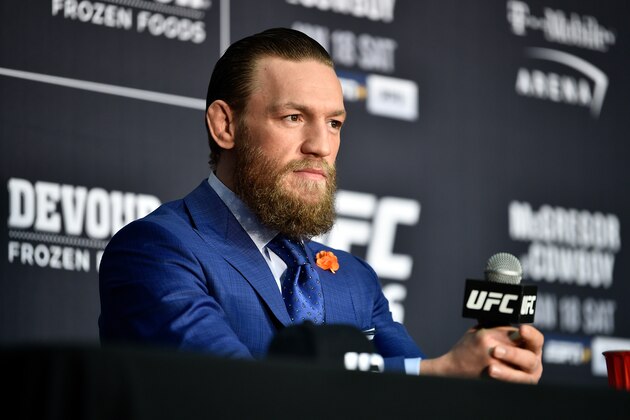 LAS VEGAS, NV - JANUARY 18:  Conor McGregor of Ireland speaks to the media following the UFC 246 event at T-Mobile Arena on January 18, 2020 in Las Vegas, Nevada. (Photo by Chris Unger/Zuffa LLC via Getty Images)