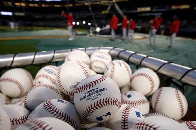 NEW YORK - OCTOBER 18: A detail of Official Major League Baseballs are seen in a basket as the Texas Rangers take batting practice against the New York Yankees in Game Three of the ALCS during the 2010 MLB Playoffs at Yankee Stadium on October 18, 2010 in New York, New York. (Photo by Al Bello/Getty Images) NEW YORK - OCTOBER 18: A detail of Official Major League Baseballs are seen in a basket as the Texas Rangers take batting practice against the New York Yankees in Game Three of the ALCS during the 2010 MLB Playoffs at Yankee Stadium on October 18, 2010 in New York, New York. (Photo by Al Bello/Getty Images)