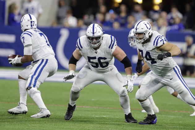 Indianapolis Colts offensive guard Quenton Nelson (56) during the second half of an NFL football game against the Tennessee Titans in Indianapolis, Sunday, Dec. 1, 2019. (AP Photo/Darron Cummings)