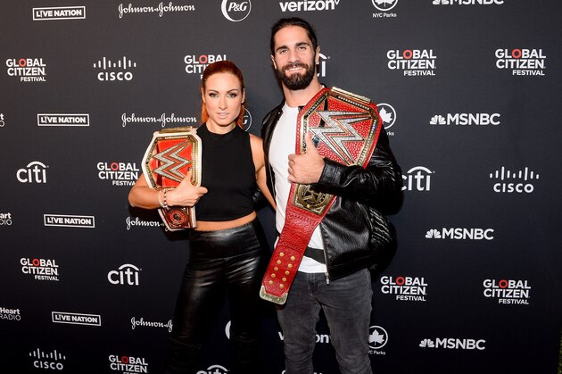 NEW YORK, NEW YORK - SEPTEMBER 28: Becky Lynch and Seth Rollins attend the 2019 Global Citizen Festival: Power The Movement in Central Park on September 28, 2019 in New York City. (Photo by Noam Galai/Getty Images for Global Citizen)